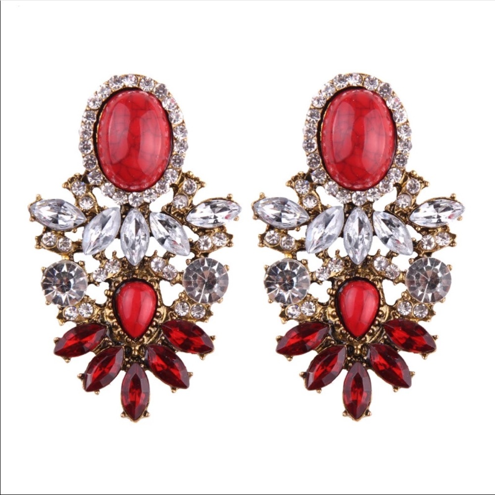 New Red Crystal Statement Earrings Royalty Jewels